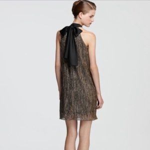 Laundry by Shelli Segal Metallic Gold with Black Bow Dress size 2
